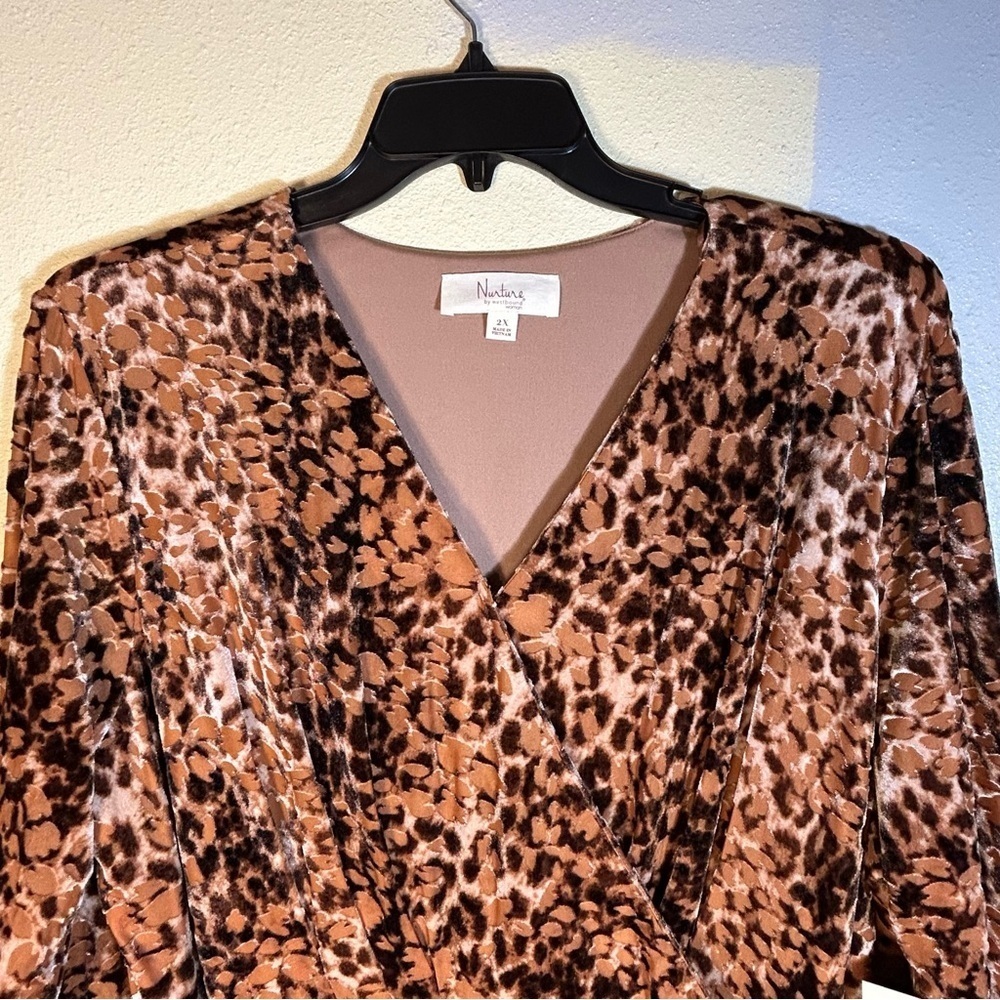 Nurture Westbound Plus Size 3X Faux Wrap Belt Dress Animal Print Velvet Burnout - Picture 5 of 16
